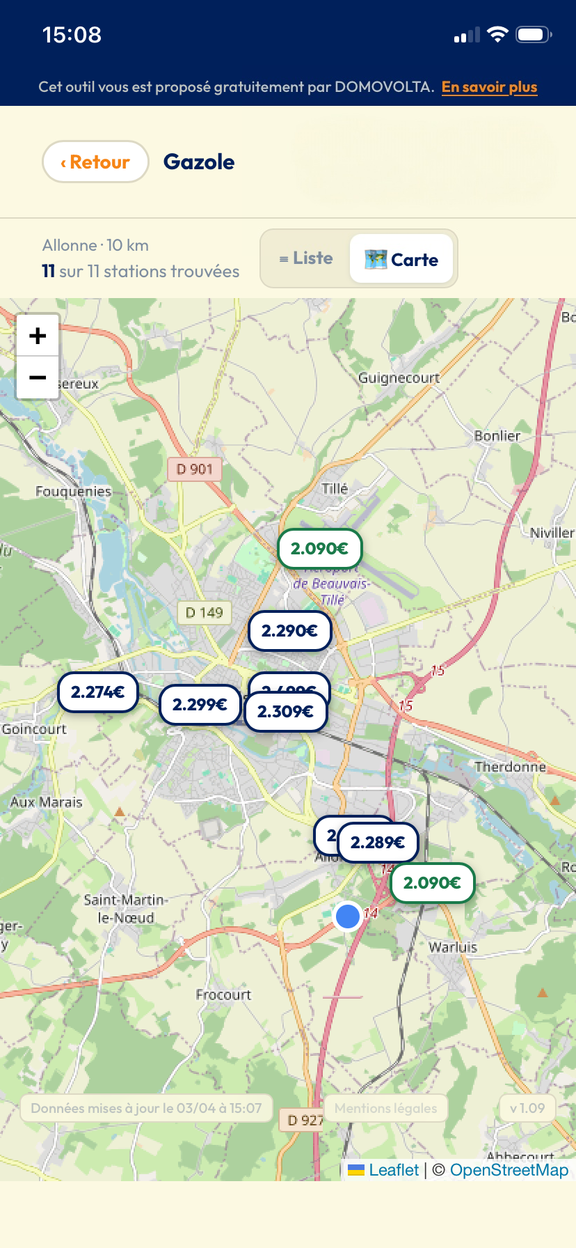 PrixPompe — Vue carte
