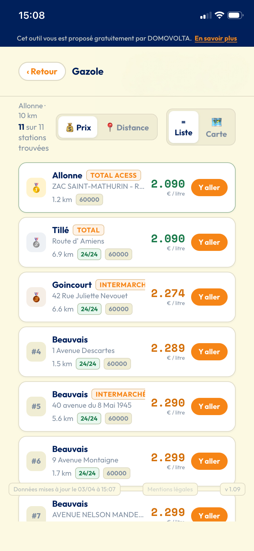 PrixPompe — Résultats stations